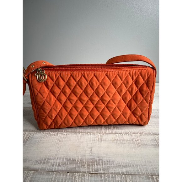 Vera Bradley Quilted Shoulder Bag In Orange With Gold Monogram &amp; Zipper Clos - Picture 15 of 16